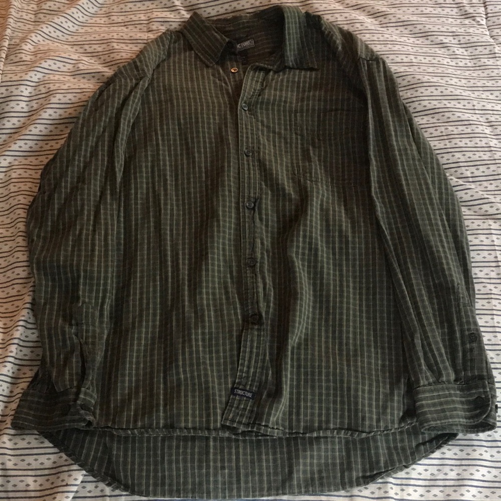 Structure Olive Plaid Casual Button-down